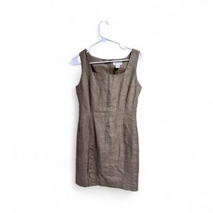 Ann Taylor Studio 100% Linen Dress Size 4 Olive Green Sleeveless Shift Sheath